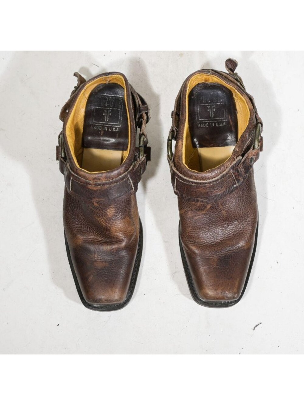 Vintage Frye Belted Harness Mule 70760-2 Brown Square Toe Pebbled Leather Slip O - Picture 5 of 7